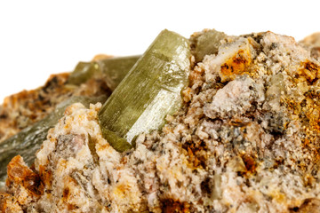 Macro stone Apatite mineral on white background