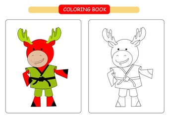 Coloring book for kids. Cute cartoon elk. Vector illustration.	