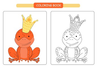 Coloring book for frog. Cute cartoon frog. Vector illustration.