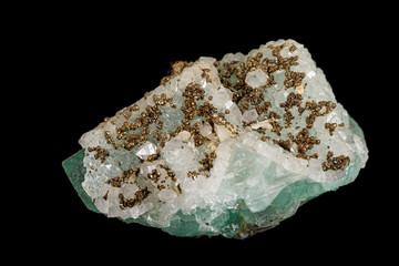 Macro stone mineral Fluorite on a black background
