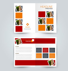 Fold brochure template. Flyer background design. Magazine or book cover, business report, advertisement pamphlet. Orange and red color. Vector illustration.