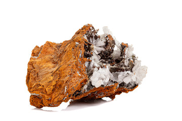 Fototapeta premium Macro mineral stone crystals Hemimorphite rock on a white background