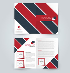 Fold brochure template. Flyer background design. Magazine or book cover, business report, advertisement pamphlet. Red color. Vector illustration.