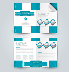 Fold brochure template. Flyer background design. Magazine or book cover, business report, advertisement pamphlet. Blue color. Vector illustration.