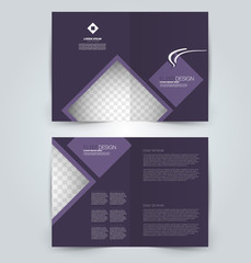 Fold brochure template. Flyer background design. Magazine or book cover, business report, advertisement pamphlet. Purple color. Vector illustration.