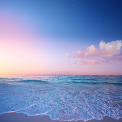 Art Beautiful sunrise over the tropical beach;  paradise summer vacation