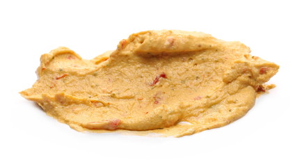 Spicy hummus, piquant spread, isolated on white background