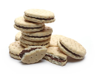 Cookies, biscuits with cocoa cream isolated on white background