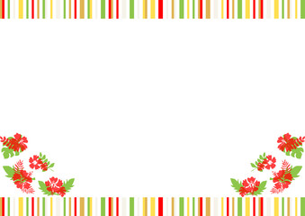 ハイビスカス　フレーム　ストライプ背景