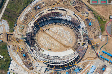 overview of a construction stadium site in Phnompenh