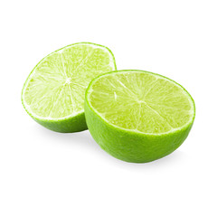 Half with slice of fresh green lime isolated on white background