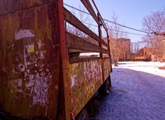 abandoned industrial zone in a small town in winter