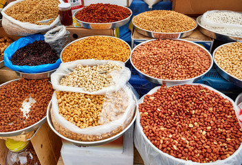 Various dried fruits in an authentic bazaar