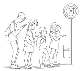 people waiting at a traffic light, characters. Vector illustration, clip art, cartoon colors. colorful.