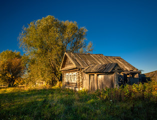 The old abandoned old destroyed rural house, Mari El, Russia