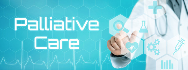 Doctor touching an icon on a futuristic interface - Palliative care