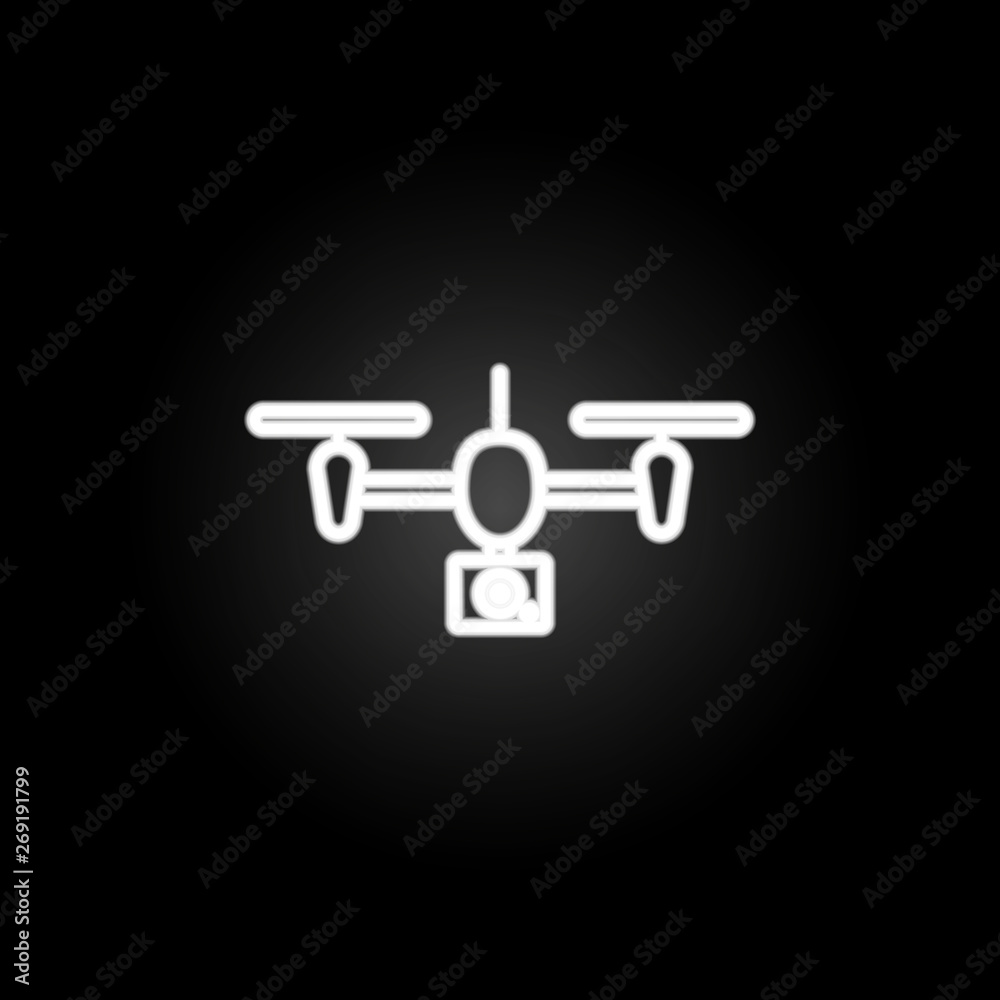 Poster drone with camera neon icon. elements of intelligence set. simple icon for websites, web design, mob