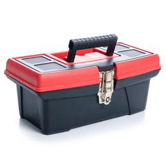 Construction tool box on white background. Isolation