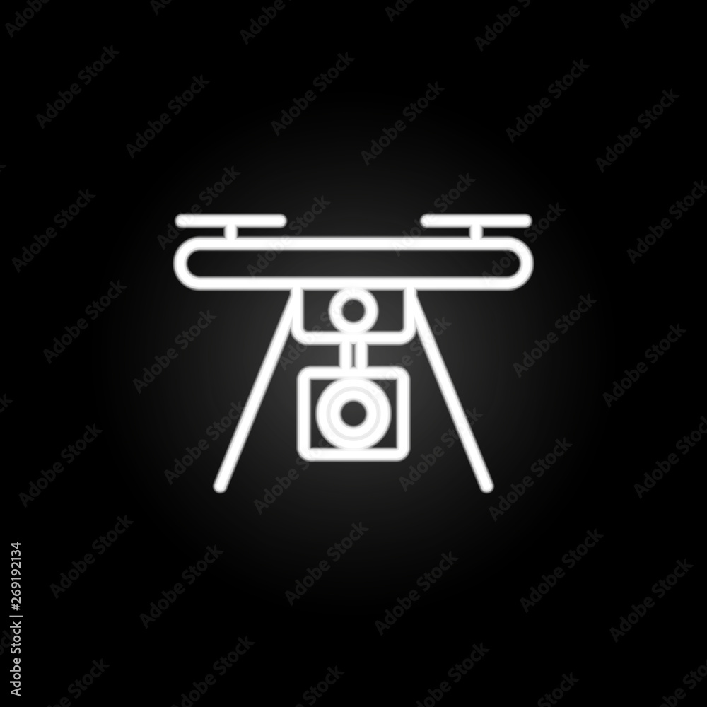 Poster drone with camera neon icon. Elements of intelligence set. Simple icon for websites, web design, mobile app, info graphics