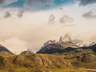 View of the Fitz Roy mountain from the Mirador de los Condores in the Glacier National Park in El Chalten, Argentina