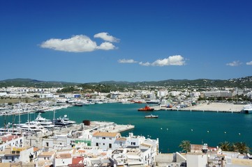 Fototapeta na wymiar Ibiza Island .The inner bay of Eivissa. View from the fortress wall.