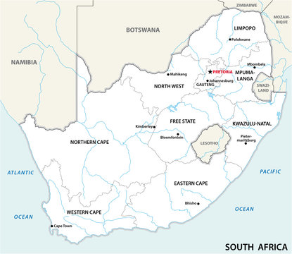 south africa administrative and political vector map