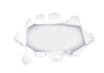 Explosion paper hole on the white background