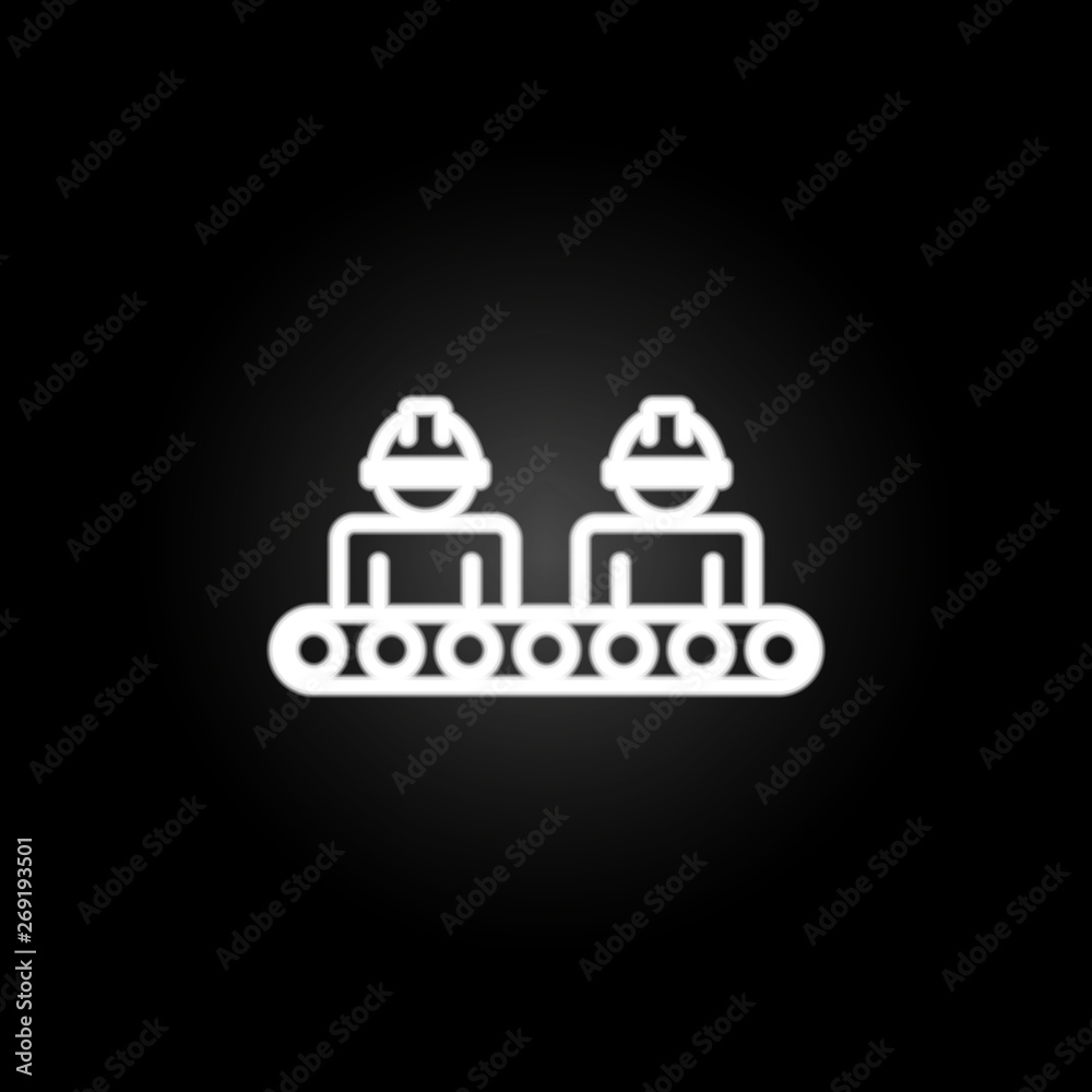 Poster robots in production neon icon. elements of intelligence set. simple icon for websites, web design, 