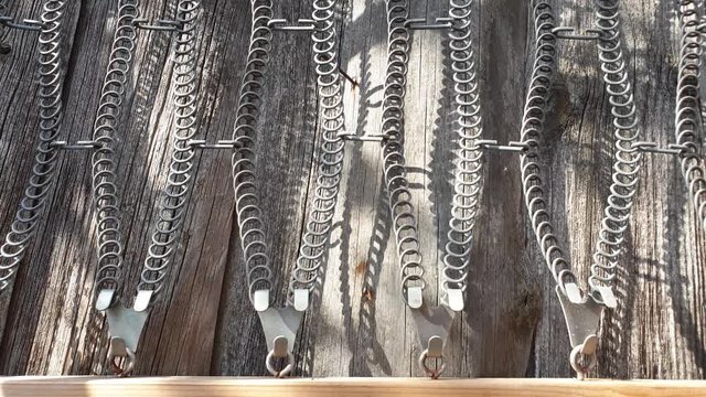 Springs on the bed. Bed with springs in the close-up