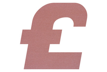 Obraz premium Pound symbol with terracotta colored fabric texture on white background