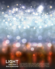 Festive light background with bokeh and stars