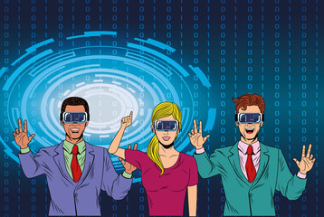 group of people with virtual reality headset