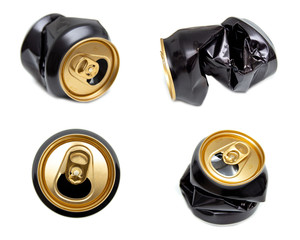 Aluminum recycling old cans isolated on white background.