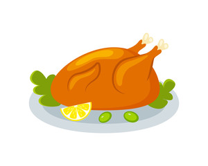  turkey on the plate vector illustration isolated on white background.