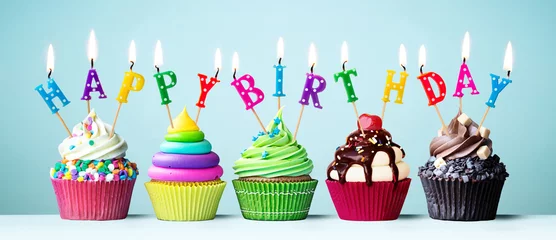 Foto op Aluminium Colorful happy birthday cupcakes © Ruth Black