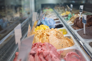 ice cream in a display cabinet