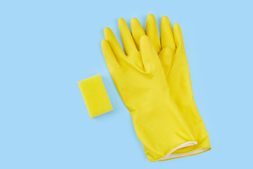 yellow glove for cleaning  isolated on white background. Detergents for home. Cleaning products.