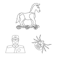 Vector illustration of virus and secure sign. Set of virus and cyber stock symbol for web.