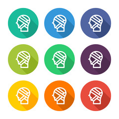 Illustration icon for bandaged head with several color alternatives.