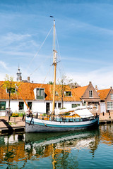 Moored sailboat on an Edem canal, the Netherlands