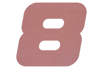 Number 8 with terracotta colored fabric texture on white background