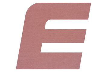 Letter E with terracotta colored fabric texture on white background