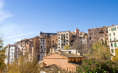 Fototapeta na wymiar Medieval skyscrapers San Martín neighbourhood, Cuenca old town, Spain
