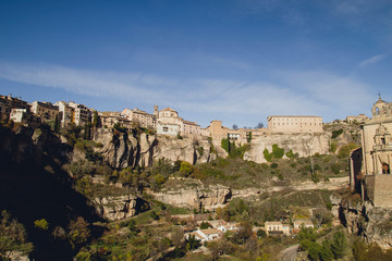 Fototapeta na wymiar Medieval buildings on the clifftops in Cuenca, Spain