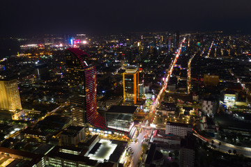 Landscape Phnompenh city from drone on the night