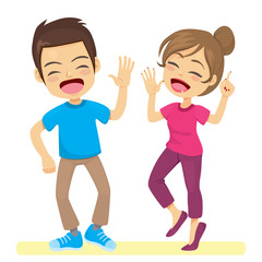 Fototapeta premium Cute lovely street hip-hop dancers couple having fun dancing