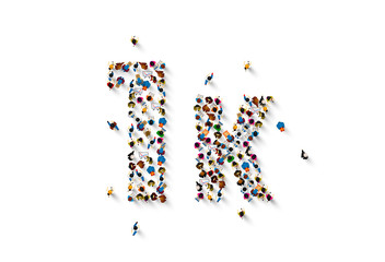 people letter 1k sign, white background. Vector