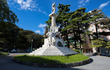 GENOA, ITALY, APRIL 29, 2019 - Giuseppe Mazzini monument near Corvetto Square in Genoa, Italy
