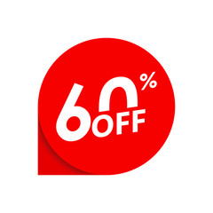 Sale or Discount label. 60 percent price off tag or sticker. Promo information badge. Vector illustration.