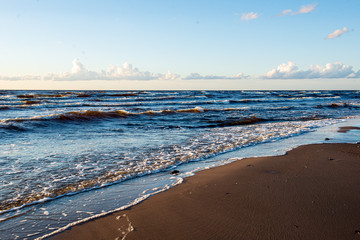 lake or sea beach in stormy weather